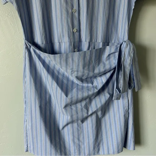 Anthropologie Maeve Button Front Wrap Mini Shirt Dress Pinstripe Large Preppy - Image 3