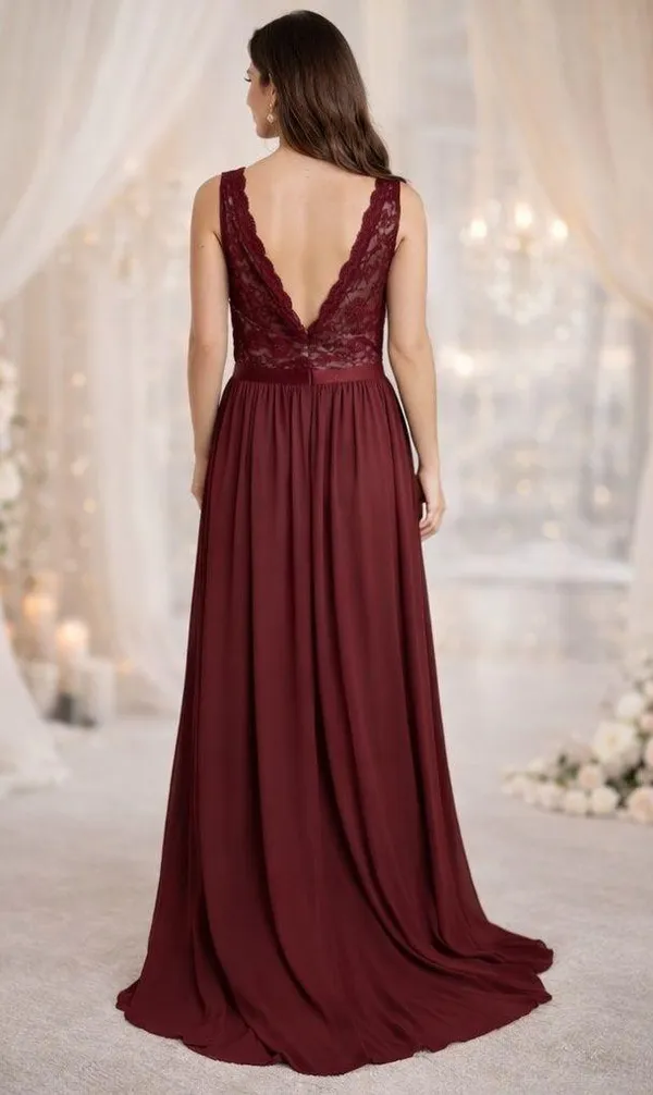 miusol burgundy lace maxi dress size xl - formal evening gown with train (minor flaw) - Image 2