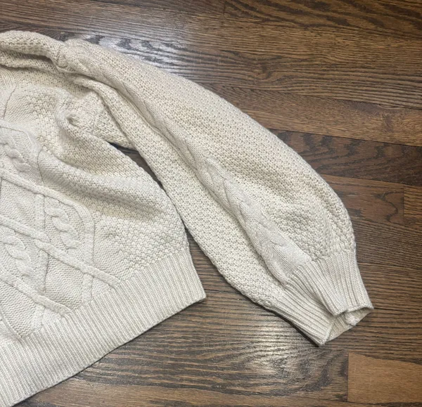 SheIn tan beige cable knit mock neck puff sleeve oversized sweater - Image 5