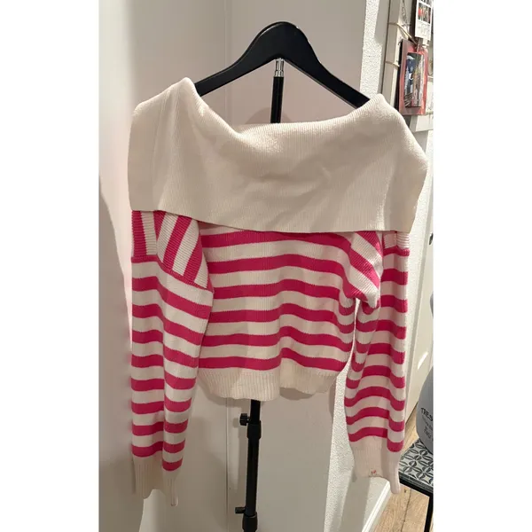 Sincerely Jules Pink White Striped Sailor Collar V-Neck Knit Sweater Med Preppy - Image 5