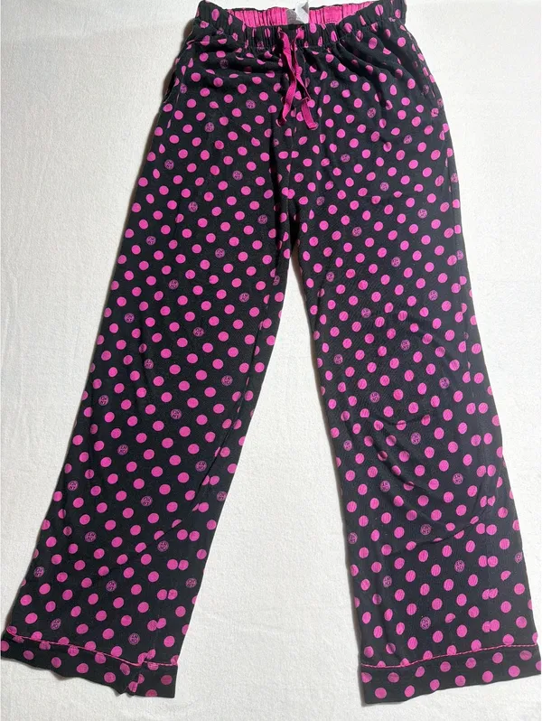 DKNY Women's Black and Pink Polka Dot Pajama Set Size Small - Image 6