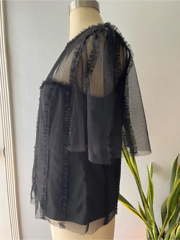 Boden• Black Mesh Ruffle Lace Blouse• Sz 8 - Image 5