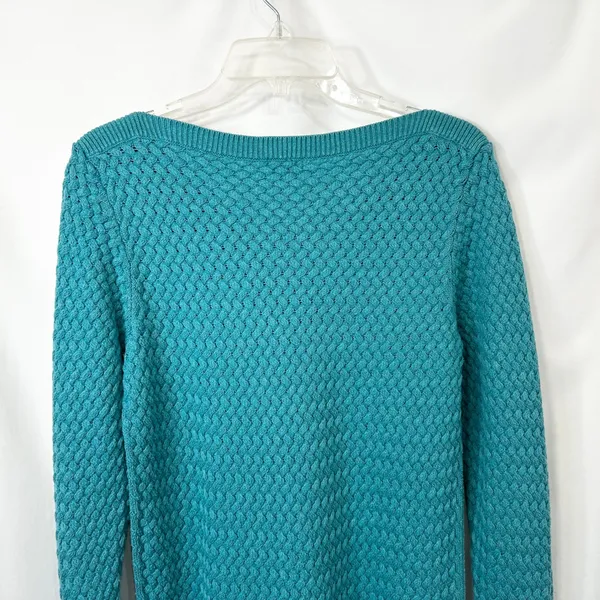 LL Bean Large Sweater Teal Textured Knit Crew Neck Long Sleeve Cotton‎ 1702 - Image 9