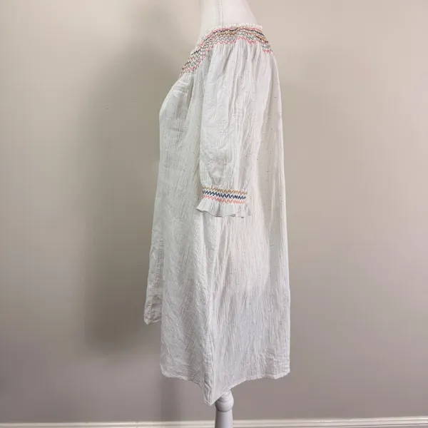 Madewell White Gauze Confetti Smocked Dress Short Sleeve Boho Cotton Large - Image 2