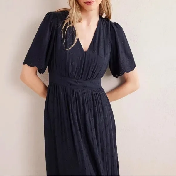 BODEN Broderie Floral Anglaise Eyelet Maxi Dress Navy Blue Embroidered US 2 - Image 5
