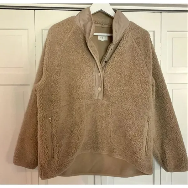 Lou & Grey Loft tan Sherpa oversized pullover fleece large - Image 10