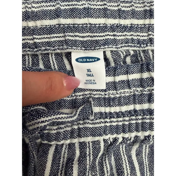 Old Navy XL Tall Linen Blend Wide Leg Pants Blue White Stripe Drawstring - Image 5