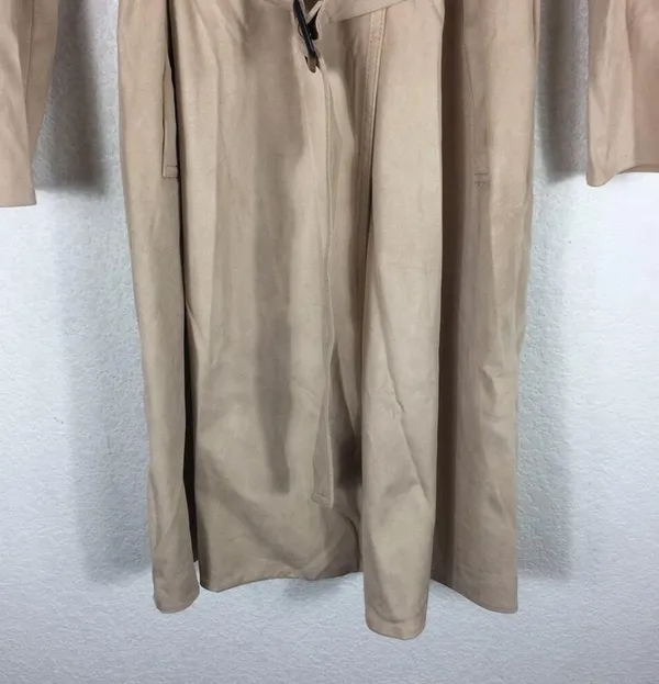 Zara Tan Trench Coat XS Faux Suede Double Breasted Belted Classic Mid Length - Image 10