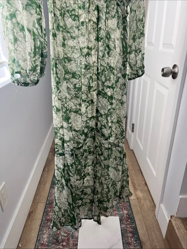 NWT Mango MNG Floral Sheer Green White Romantic Twist Front Midi Dress XS $129 - Image 11