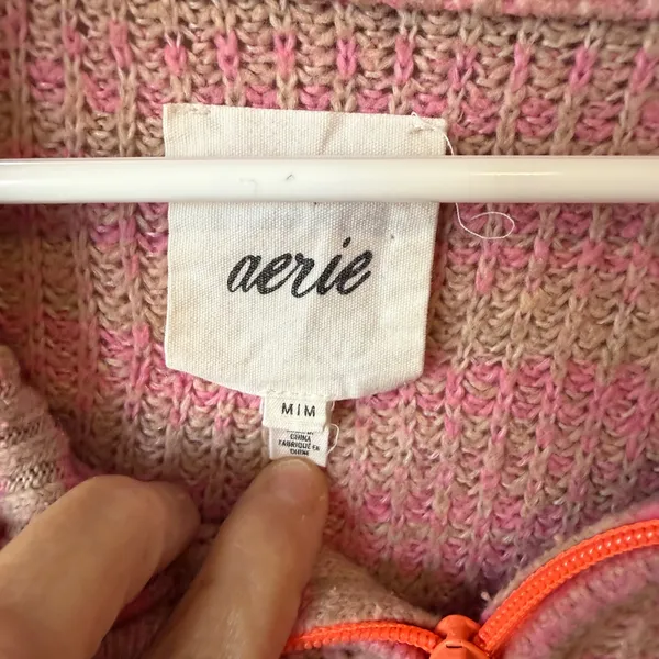 Aerie Cotton Wool Sweater Medium Pink Striped Quarter Zip Pullover Soft Girl - Image 2