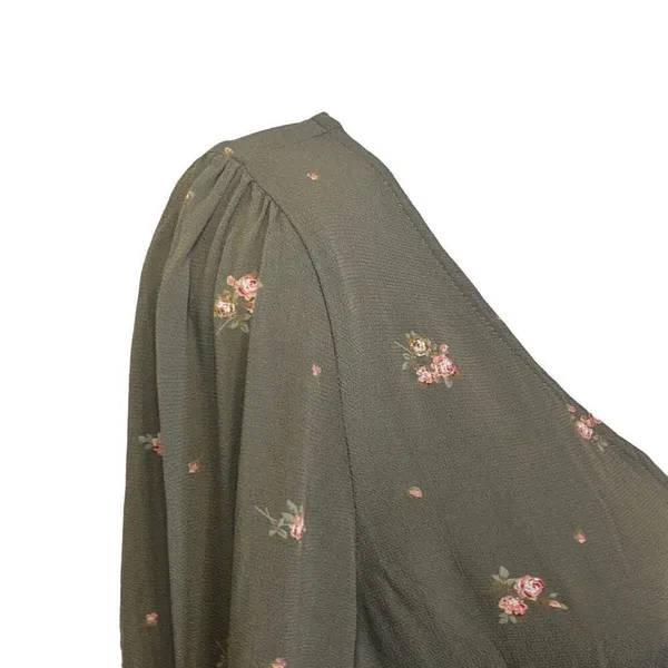 Arizona Jeans Green Pink Floral Peplum Crop Top Long Sleeve‎ Small Boho Y2K 90's - Image 4