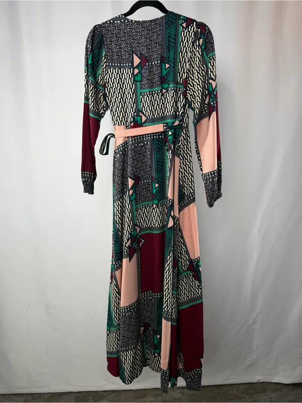 NWT Anthropologie Porridge Multi Color Abstract Patch Work Wrap Maxi Dress XS‎ - Image 7
