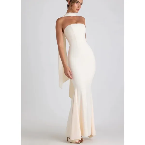 Oh‎ Polly Imogene Ivory Strapless Scarf Detail Maxi Gown NWT Size US 0 - Image 2