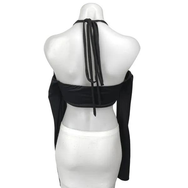 Edikted Women's Black Halter Tie Long Cold Shoulder Backless Cropped Top Size S - Image 2