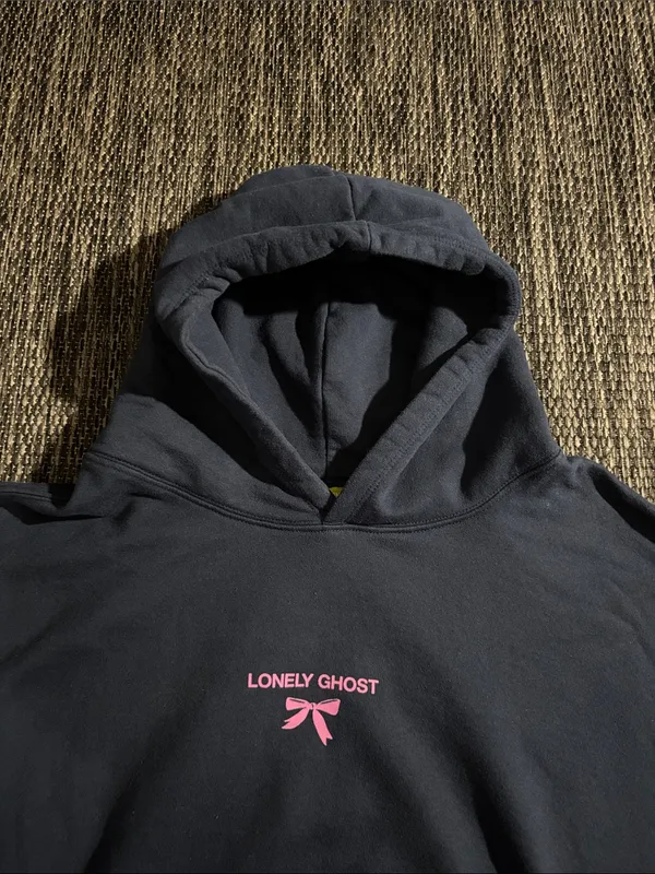 Lonely Ghost Hoodie Pullover Sweatshirt Navy Pink Bow Logo Size XL - Image 3