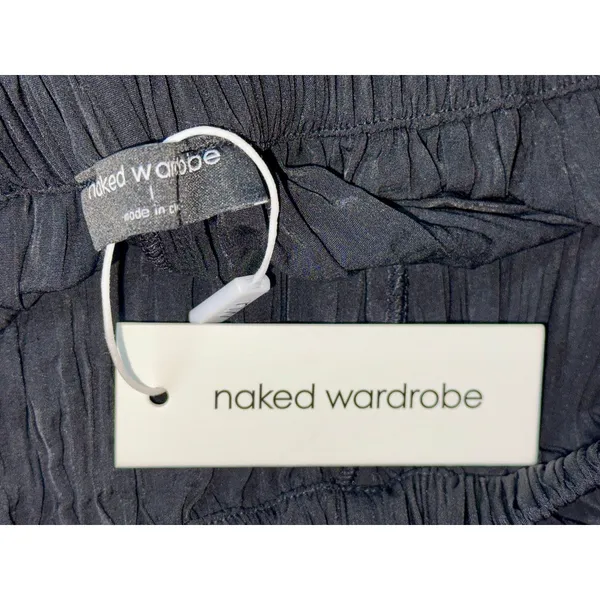 NWT Naked Wardrobe Black Crinkled Pleated Wide Leg Pants Womens Size L Large NEW - Image 3