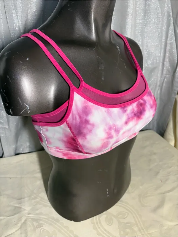 Good American Pink Tie-Dye Double-Strap Sports Bralette - Image 3