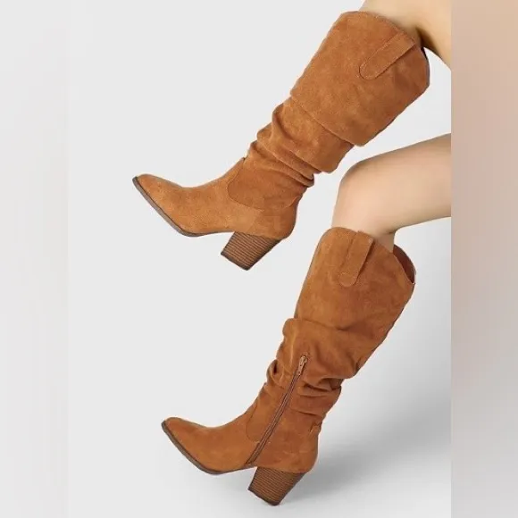 Women's Slouchy Mid-Calf Tan Faux Suede Boot Size 7 - Image 6