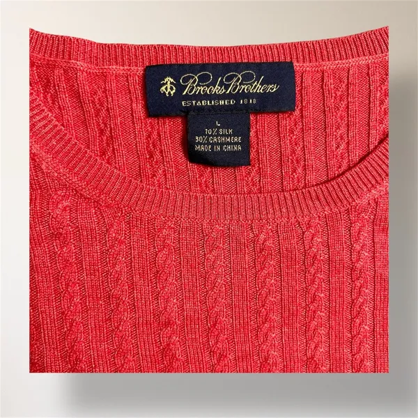 Brooks Brothers S Red Cashmere Silk Blend Cable Knit Short Sleeve Sweater Preppy - Image 7