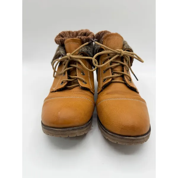 Refresh Wynne-01 Combat Boots Faux Fur Knit Cuff Lace Up Women's 8.5 Tan Winter - Image 2