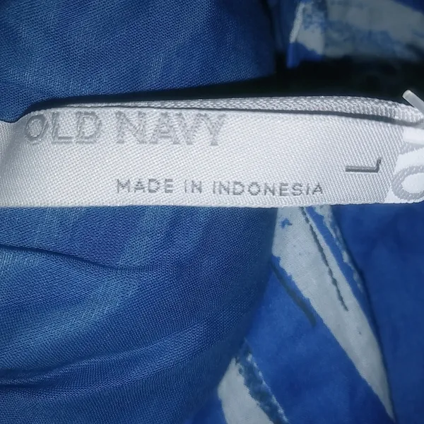 Old Navy L Sleeveless Rope Straps Pocketed Aloha Maxi Dress in Blue White - Image 7