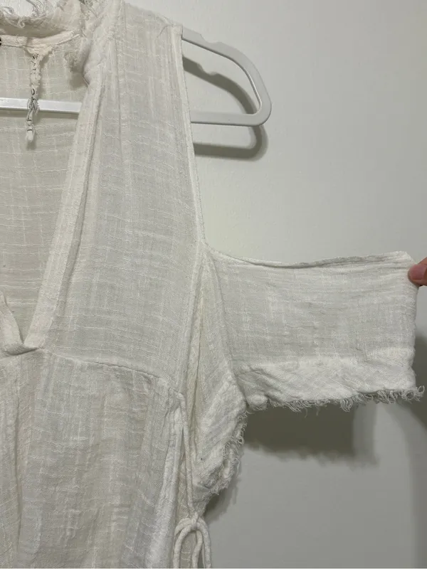 Free People One Gauze Indus Cold Shoulder Blouse Size Small Boho White Top - Image 5