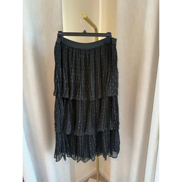 Chelsea & Violet Maxi Skirt Women's Large Black Gold Dot Printed Tiered Pleated - Image 2