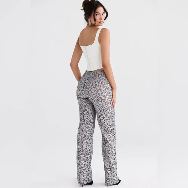 House of CB Mara‎ Silver Metallic Trousers NWOT size M - Image 4
