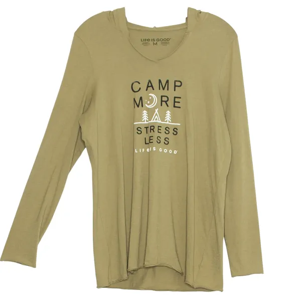 Life Is Good Top Hoodie Camp More Stress Less Outdoor Athleisure Green Large - Image 6