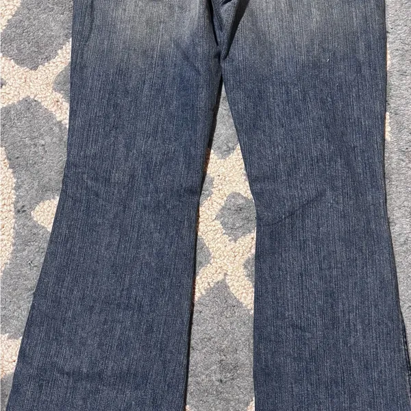 7 For All Mankind Distressed Flare Jeans in Dark Blue - Image 5