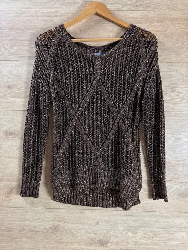 iJeans by Buffalo Bronze Shimmer Open-Knit Sweater - Small - Image 3