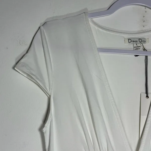 Dress Day White Maxi Dress‎ Womens Large V Neck Empire Waist Flowy Boho Formal - Image 9