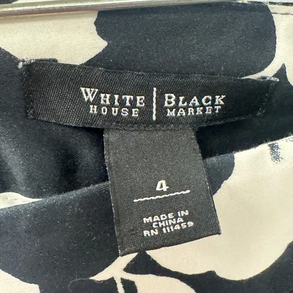 White House Black Market Floral A-Line Skirt Black White Pleated Pockets Size 4 - Image 6