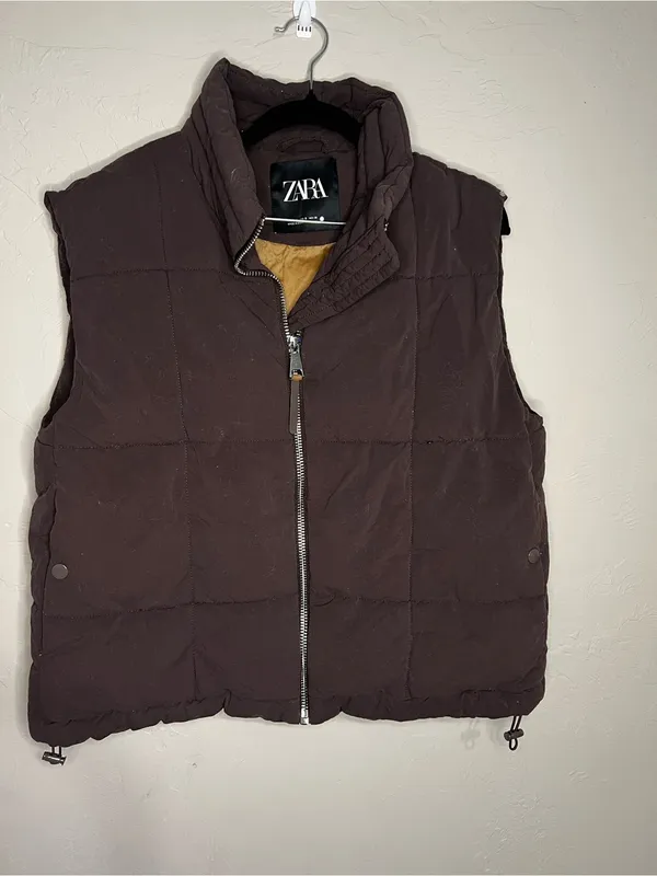 Zara Chocolate Brown Quilted‎ Puffer Oversized Cozy Vest - Image 2