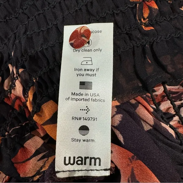 🍁 Warm New York‎ Floral Semi Sheer Neck Tie Blouse Burgundy Long Sleeve Elastic - Image 10