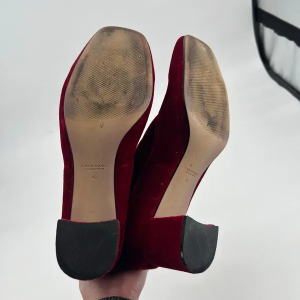 Zara basic Ruby Red Velvet Ankle Boots mid heel stylish stretchy EU 42 / US 11 - Image 6