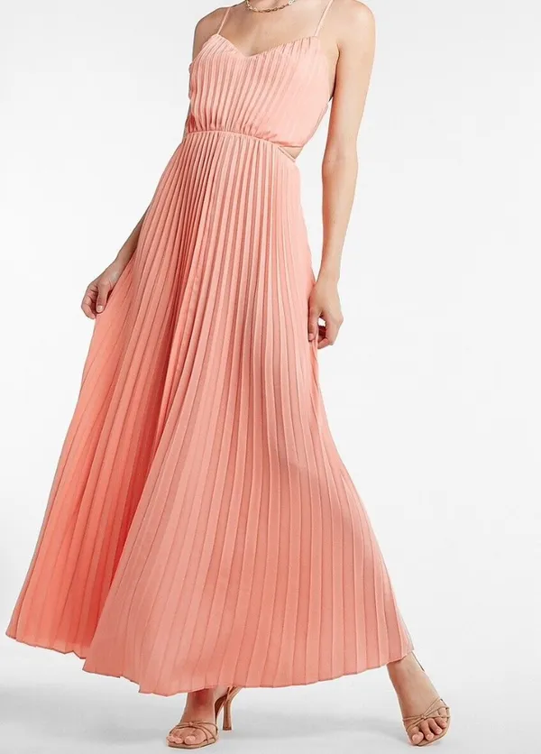 Express Coral Cutout Pleated Maxi Dress - Image 6