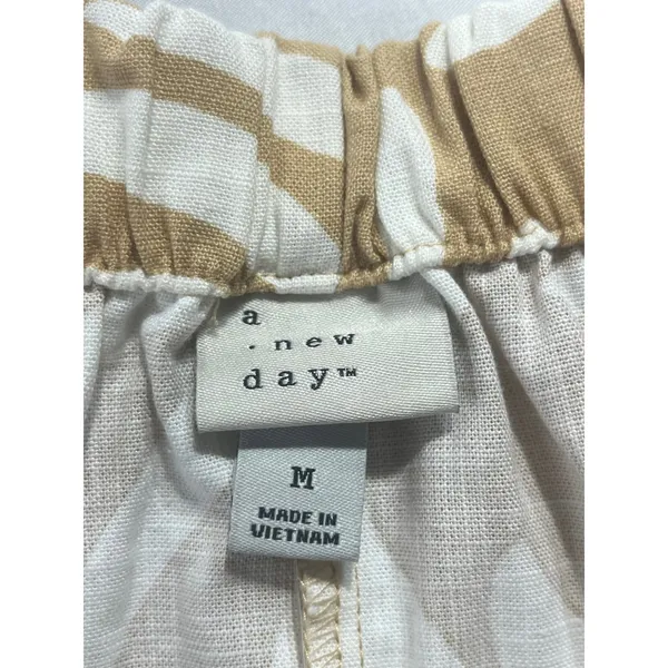A New Day Leaf Print Tie Mini A-Line Skirt Women M Tan White Tropical Resortwear - Image 3
