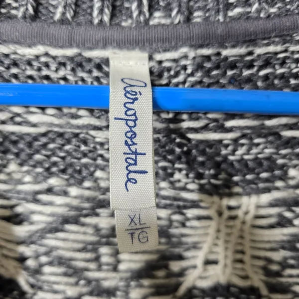 Aeropostale XL Gray White Fair Isle Knit Open Cardigan Sweater Boho Aztec‎ Print - Image 5