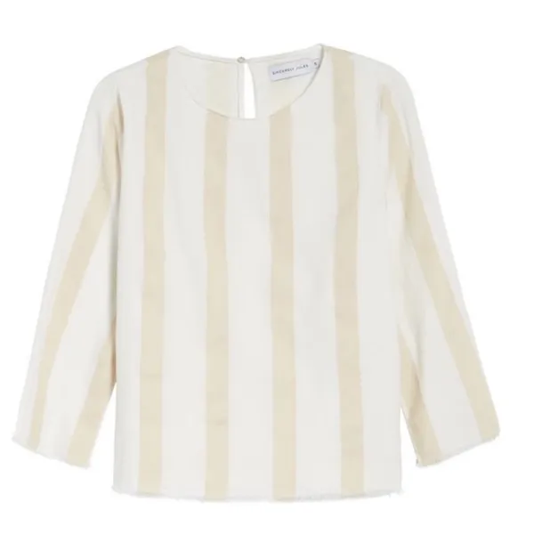 Sincerely Jules Striped Cream Ivory Tan and White Boho Blouse Size Small S - Image 2