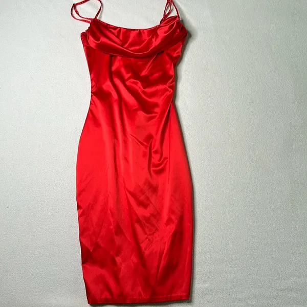 Oh Polly Red Satin Bodycon Mini Dress - Image 3