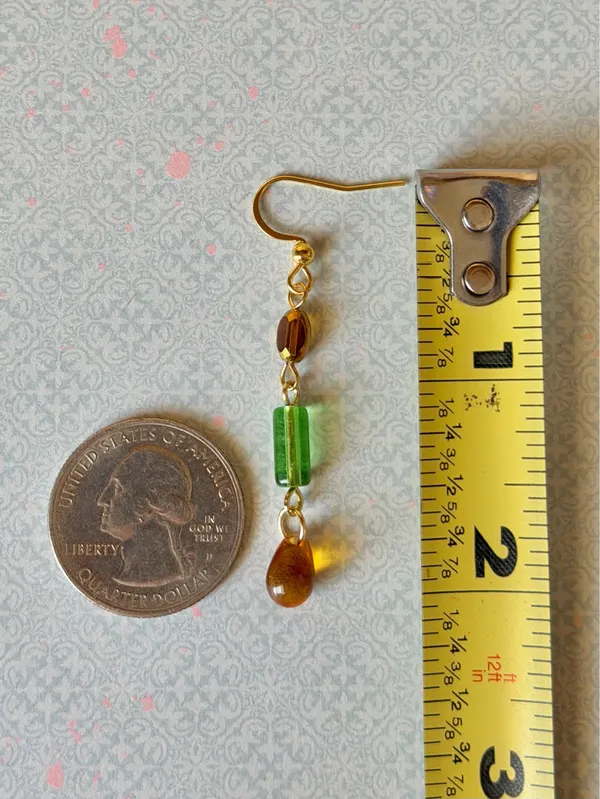 Handmade glass beads fairy whimsy dainty unique dangle earrings🌀🌙 - Image 6