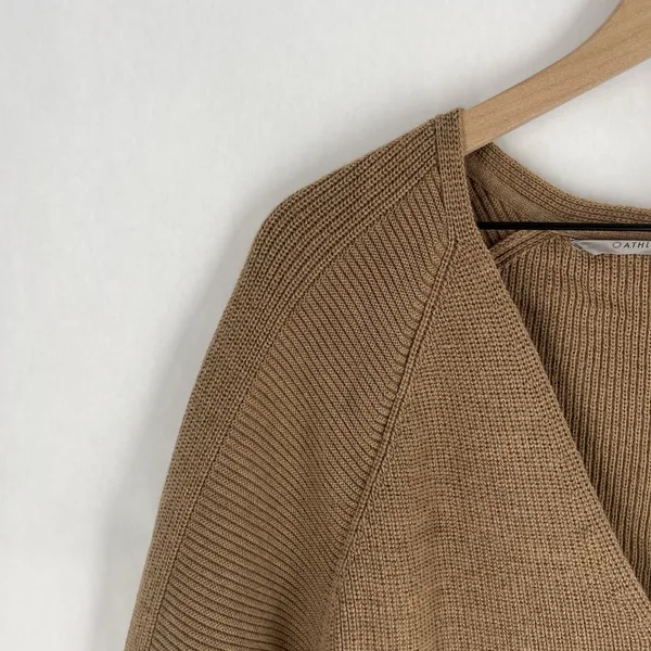 Athleta Hanover Sweater‎ Womens Size M Extra Fine Merino Wool Blend V-Neck Brown - Image 3