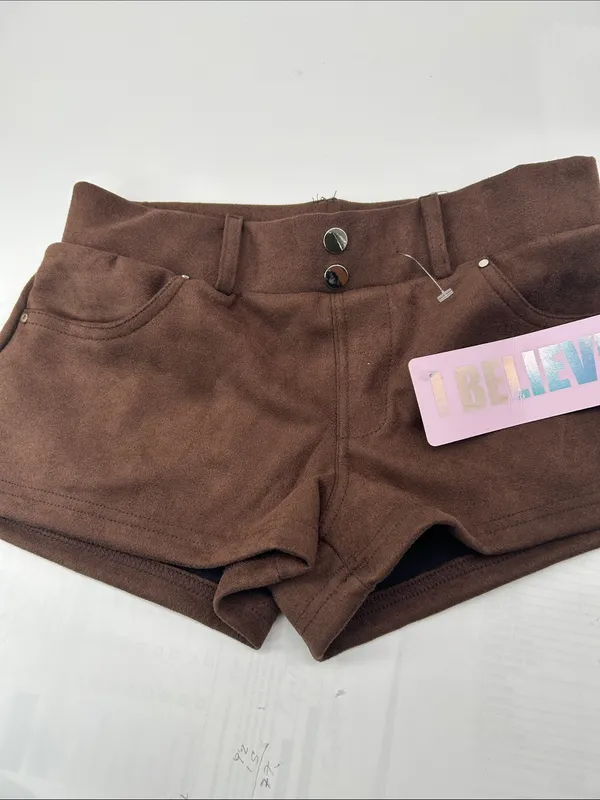 Brown Women's Suede-Look High-Waist Shorts - Image 13
