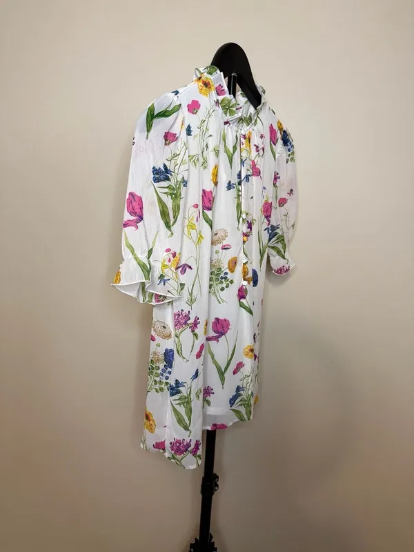 Tamara H. Women's Floral Print Short Sleeve‎ Ruffle Neck Blouse - Image 4