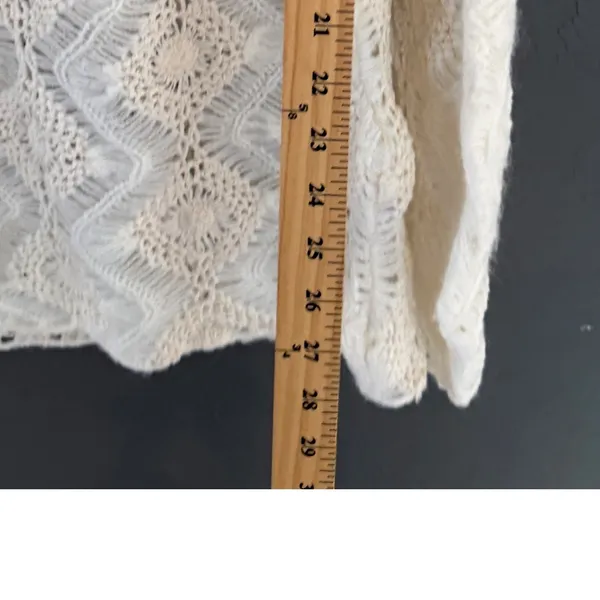 Zara Womens Cream Open‎ Knit Crochet Turtleneck Sweater Wavy Diamond Boho Small - Image 7