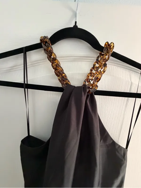 Jason Wu Black Halter Maxi Dress with Chain Neck Detail - Image 2