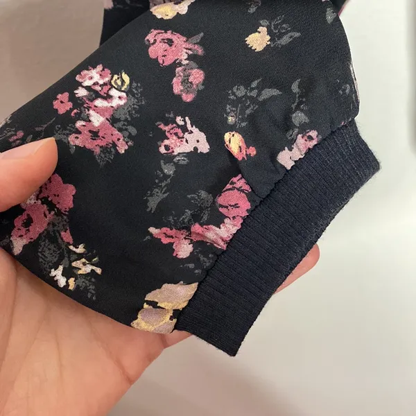 Maurices black chiffon floral print bomber jacket size M - Image 8