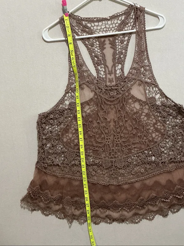 Delicate Crochet Lace Racerback Bandeau - Brown - Image 2