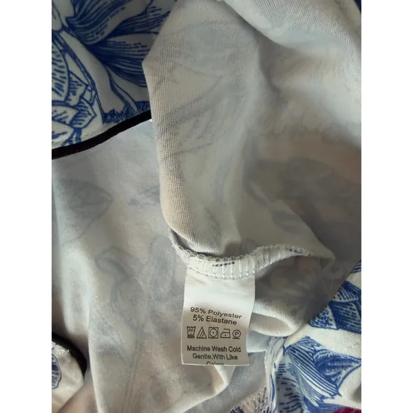 Blue White Floral Pajama Set Medium Button Front Shorts Lounge Sleepwear - Image 9